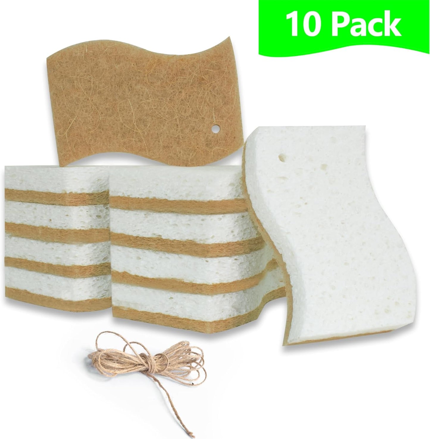 Eco Friendly Cellulose Compostable Biodegradable Kitchen Clean Sponges, for Washing Sink/Pan and Dishwashing, 10 Pack