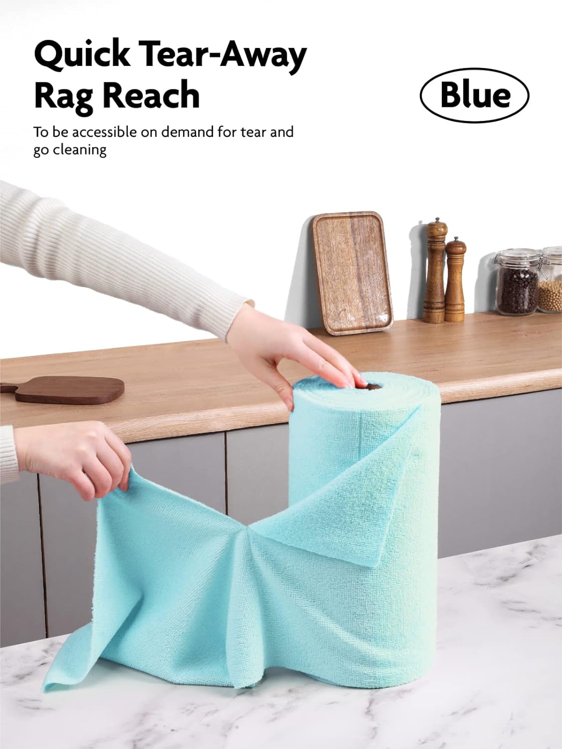 Fantasticlean Microfiber Cleaning Cloth Roll -75 Pack, Tear Away Microfiber Towels, 12" x 12", Reusable, Washable, Scratch Free, Ultra Absorbent Dishcloth for Home Supplies, Car, Pet, Kitchen (Blue)