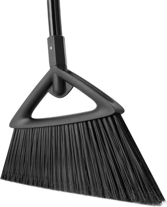 Eyliden Broom, Angle Broom with 57" Long Handle - Fit Heavy-Duty Cleaning, Also Works Well Fine Dust - Commercial Outdoor Indoor Sweeper for Courtyard, Sidewalk, Deck, Kitchen, Lobby, Garage, Black