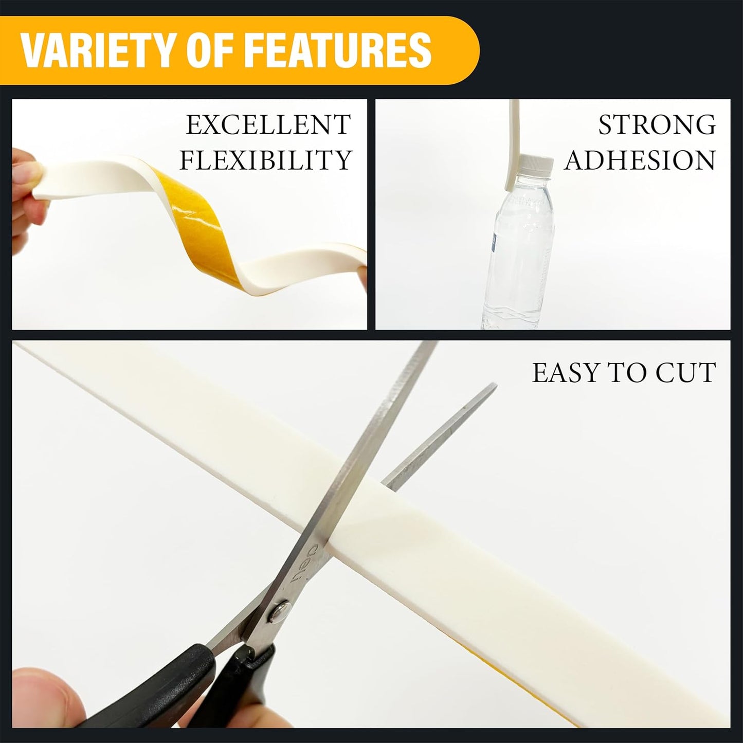 Weather Stripping Foam Tape, 17 Ft Door Seal Strip, EVA Material, High Density 1/4" Thick, No Residue Adhesive, Weatherproof Door Seal Strip for Sliding Door, Windows, White (3/8" Wide)