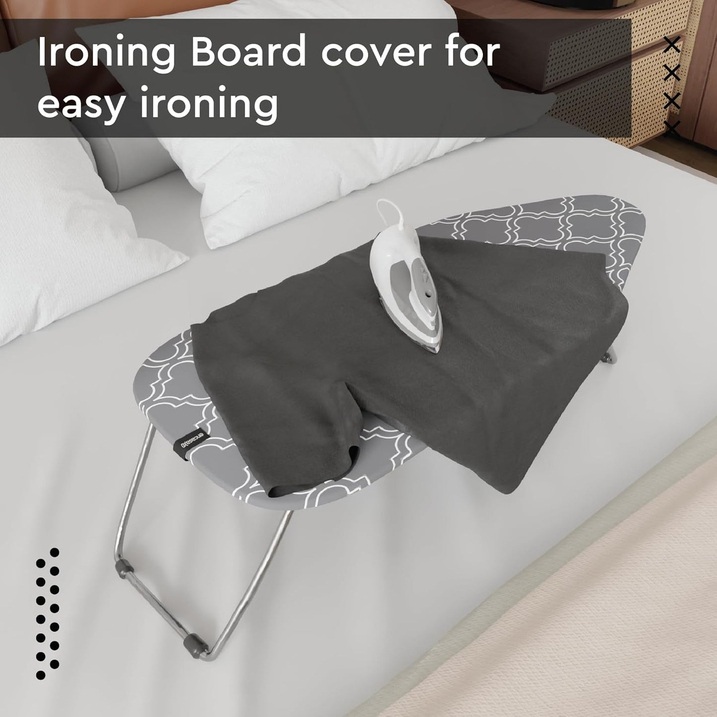 Encasa XO Ironing Board Cover and Pad 28"x12" - Thick 3mm Felt Padding, Drawstring Tightening & Lock, Easy Fit, Scorch & Stain Resistant, Fits Mini Ironing Board - Grey Tiles