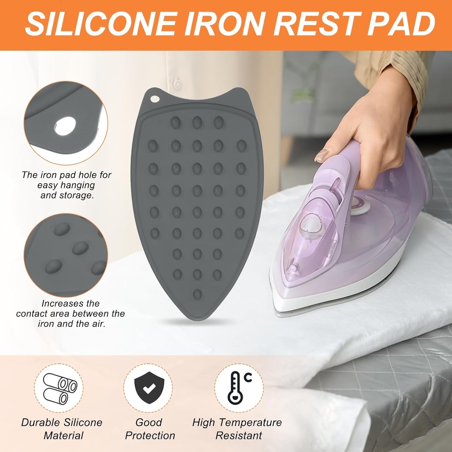 PATIKIL Silicone Iron Rest Pad, 2 Pcs Multipurpose Hot Heat Resistant Iron Rest Plate Protective Pad for Ironing Board Hot Resistant Steamer Steam Compact Mat, Gray