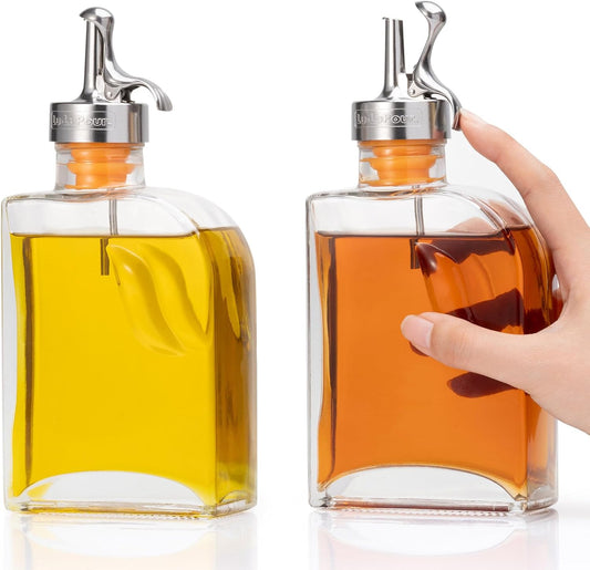 Glass Olive Oil Dispenser Bottle for Kitchen,Oil & Vinegar Dispenser Set, Coffee Syrup Bottles with Stainless Steel Pourers