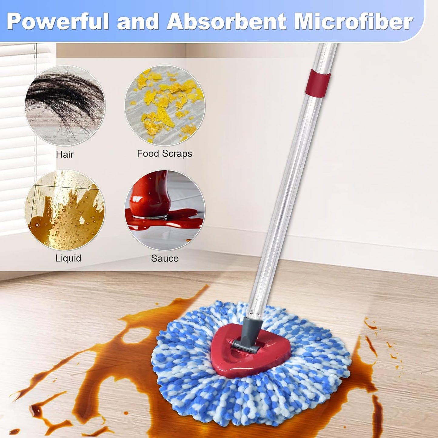 Mop Head Replacement, Base, Mop Handle for Ocedar RinseClean 2-Tank System, 2 Microfiber Mop Refills, Extendable Length 30-59" Mop Handle, Base and Scrubber for All Hard-surfaced Floor