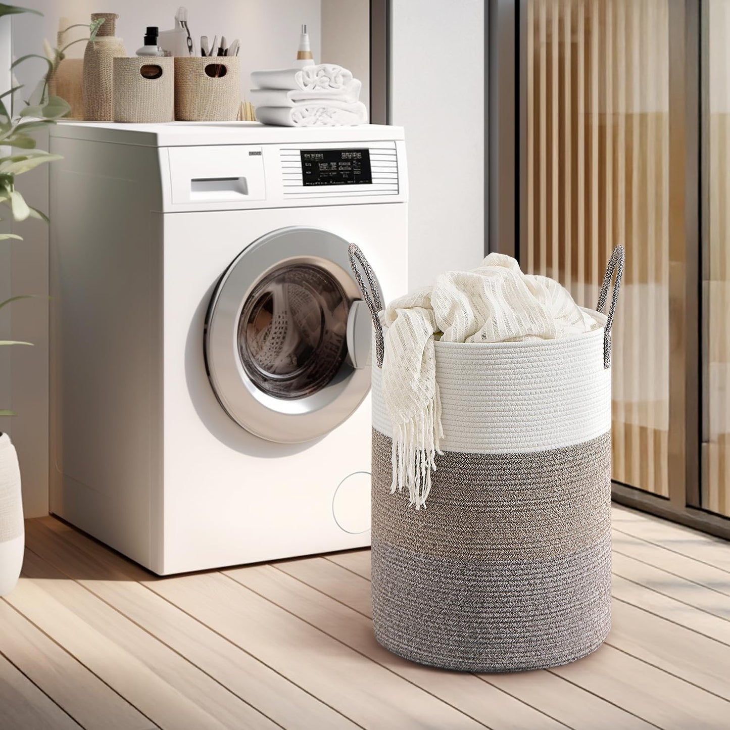 CLHMILY&Z 60L Laundry Basket Round Storage Rope Basket - 15x20.5 Inches - Laundry Hamper in Bedreoom and Mutil Storage Bin for Blankets, Toys, and Nursery Essentials