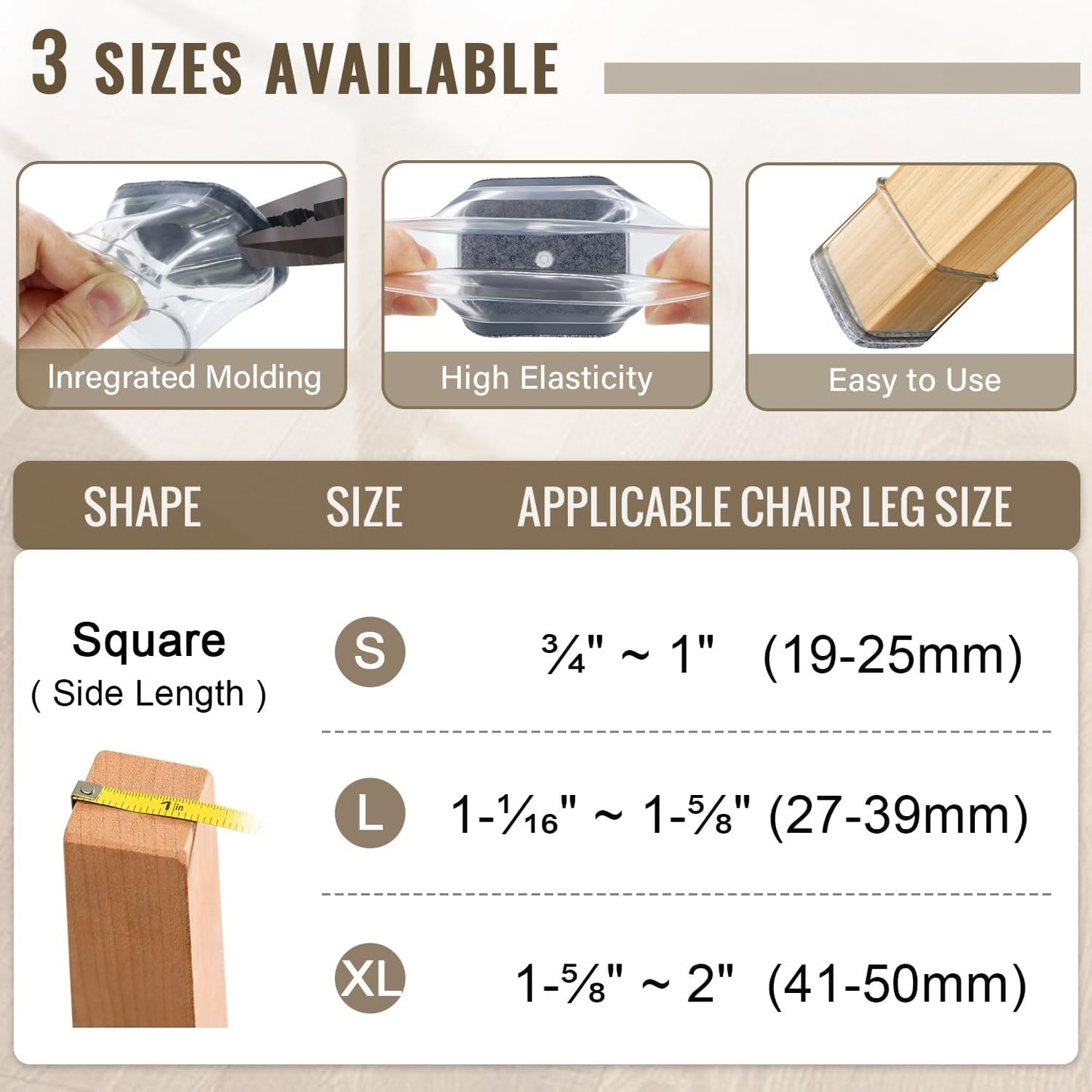 BUMACO Chair Leg Floor Protectors Square Chair Leg Protectors for Hardwood Floors Silicone Pads Covers to Protect Floors Clear-40 Pcs Square XL (1-5/8" to 2")