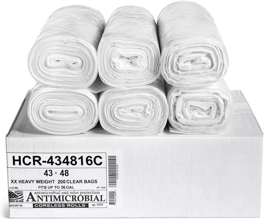 Aluf Plastics High Density Trash Bags, 56 Gallon, 200 Count, 16 Micron (eq), 43" x 48", Clear, for Bathroom, Office, Industrial, Commercial, Janitorial, Municipal, Recycling