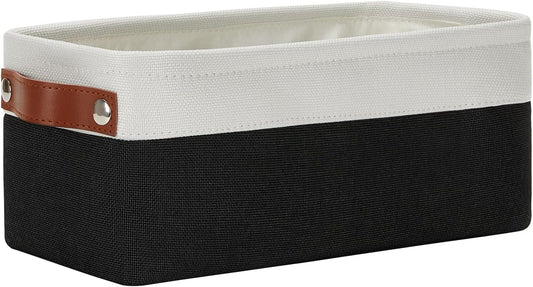 DULLEMELO Toilet Paper Storage Basket with Leather Handles, for Back of Toilet, Bathroom Storage for Towels & Paper (White & Black)
