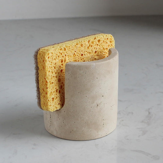 Natural Travertine Sponge Holder for Kitchen Sink, Drying Rack, Compact Sink Caddy Organizer (Beige Travertine)