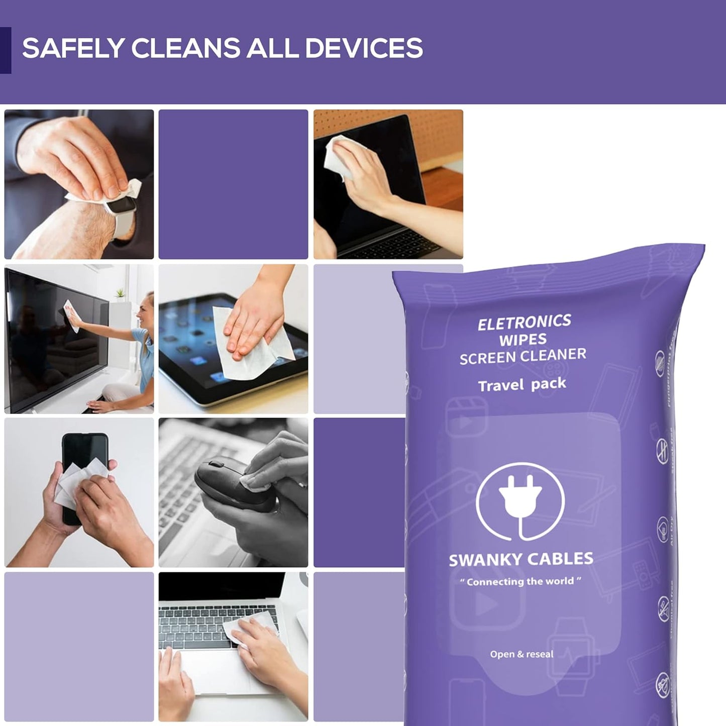 Screen Cleaner Wipes: Electronic Wipes for Screens - Computer Screen Wipes for Lens, Phone, Tv Screen and Monitor Cleaning - Tech Wipes & Microfiber Cloth (Soft Wipes, 180 Count)