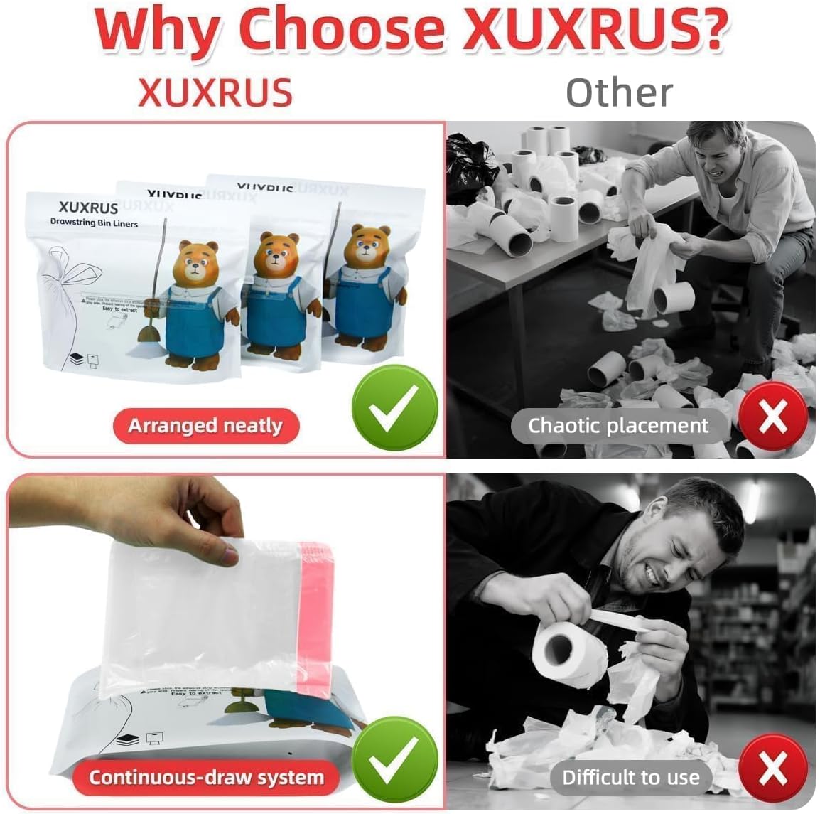 3 Gallon Trash bag Small White Drawstring Trash Bags, Tear-Free Heavy Duty Garbage Bags, Leak-Proof & Odor Blocking Small Garbage Liners for Kitchen, Bathroom, Multi-Purpose Use 60 Count by XUXRUS