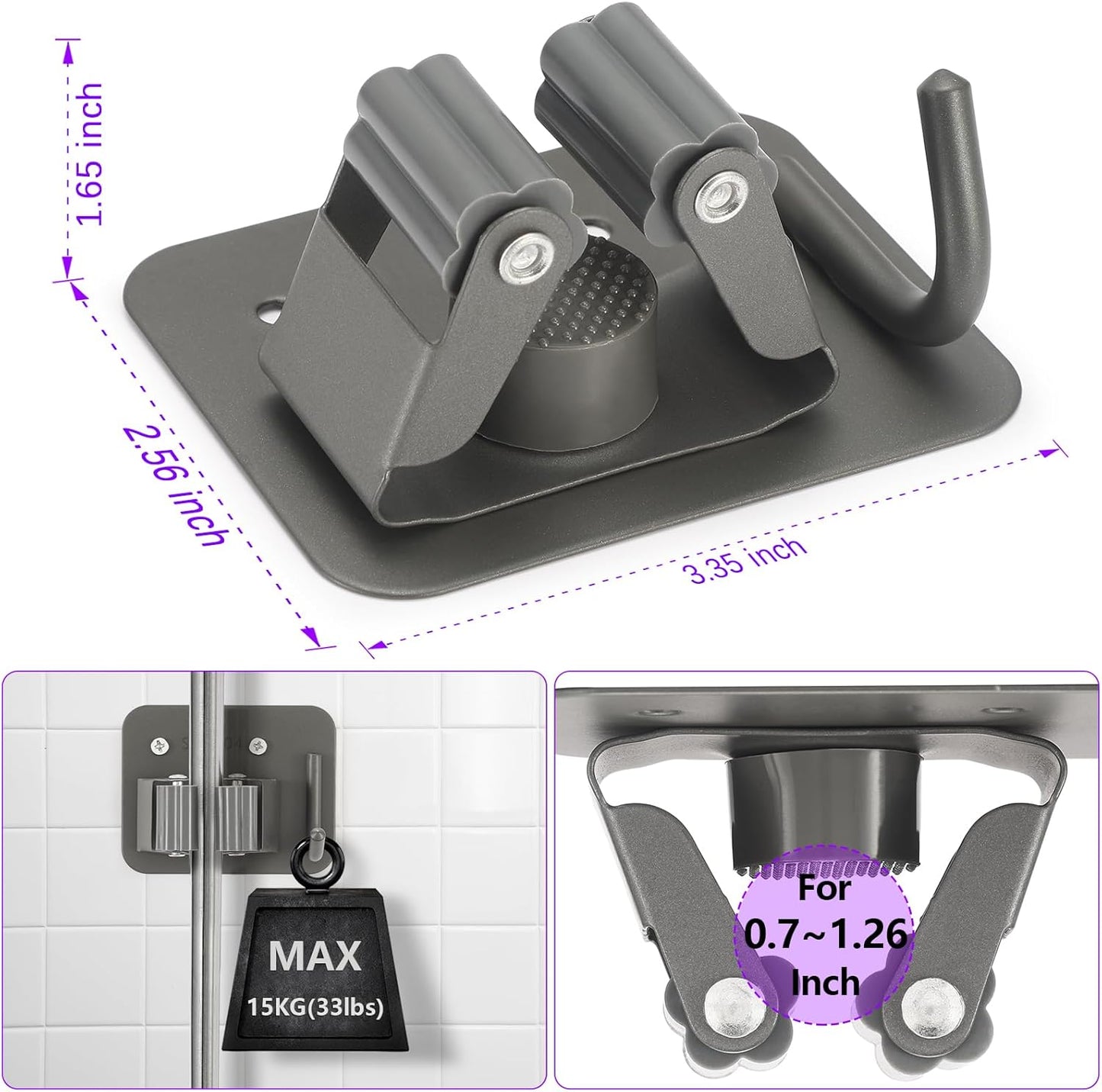 Broom Holder Wall Mount Screw Drilling, Sturdy Heavy Duty Stainless Steel Mop Gripper Rack Perforated, Perfect for Laundry Room Organizer, Fit with Laundry Kitchen Garage Garden Storage System