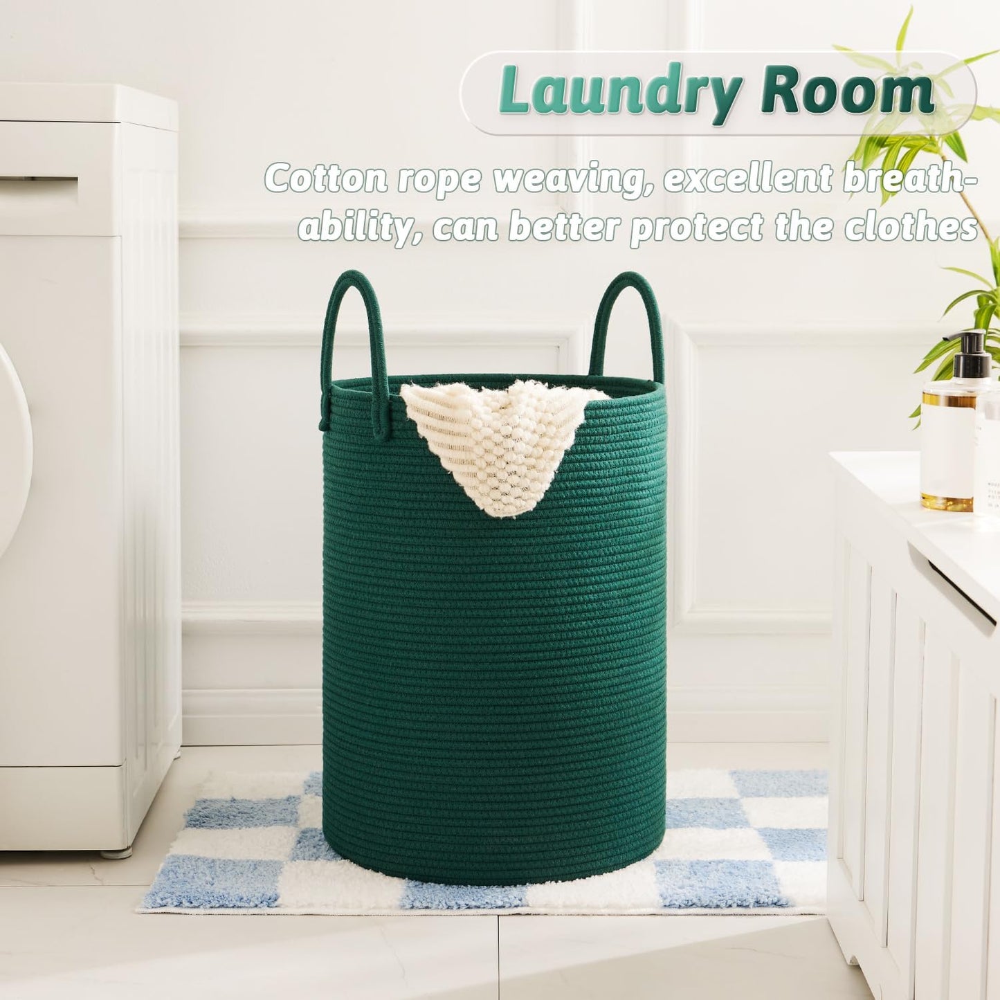 Laundry Basket,Woven Cotton Rope Laundry Hamper,40L for Decorative Storage of Dirty Clothes,Toys and Blankets in Bathroom,Baby Room and Living Room