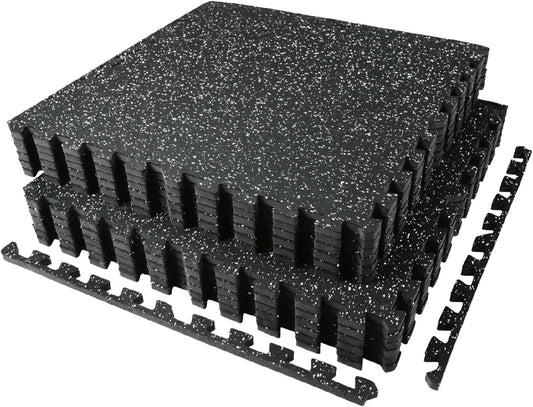 AIRHOP 0.56in Thick 48 Sq Ft Exercise Equipment Mats, 12 Tiles Upgraded Rubber Top with High Density EVA Foam, Large Interlocking Puzzle Gym Flooring for Home Gym, Heavy Weight Workout, 24 x 24in
