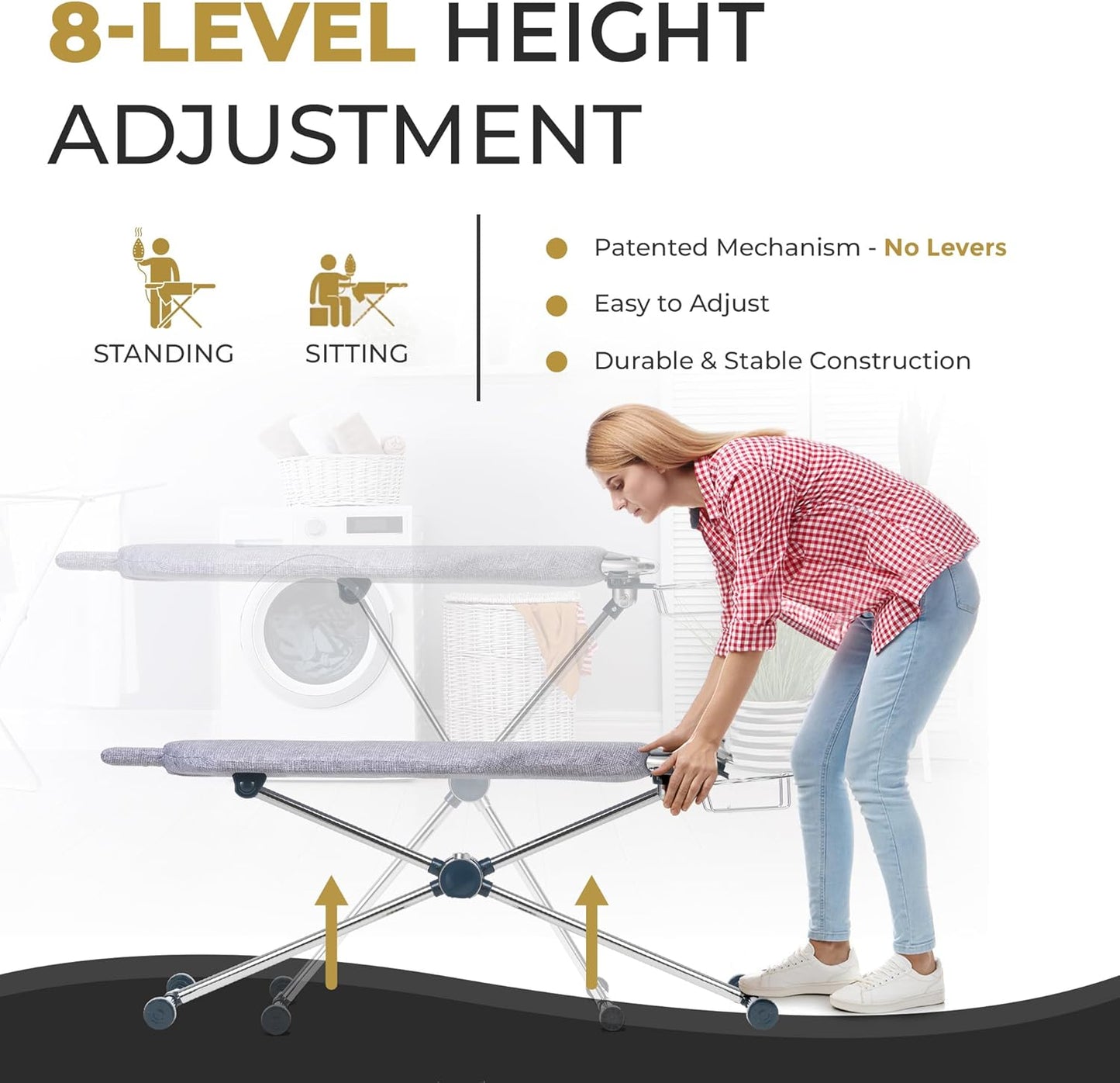 Dazzl 360° Dual-Sided Iron Board - Torso-Shaped Ironing Board Full Size with 8-Level Adjustable Height, Rotatable & Detachable Iron Holder, Garment Clips - HDPE Heat-Resistant Surface