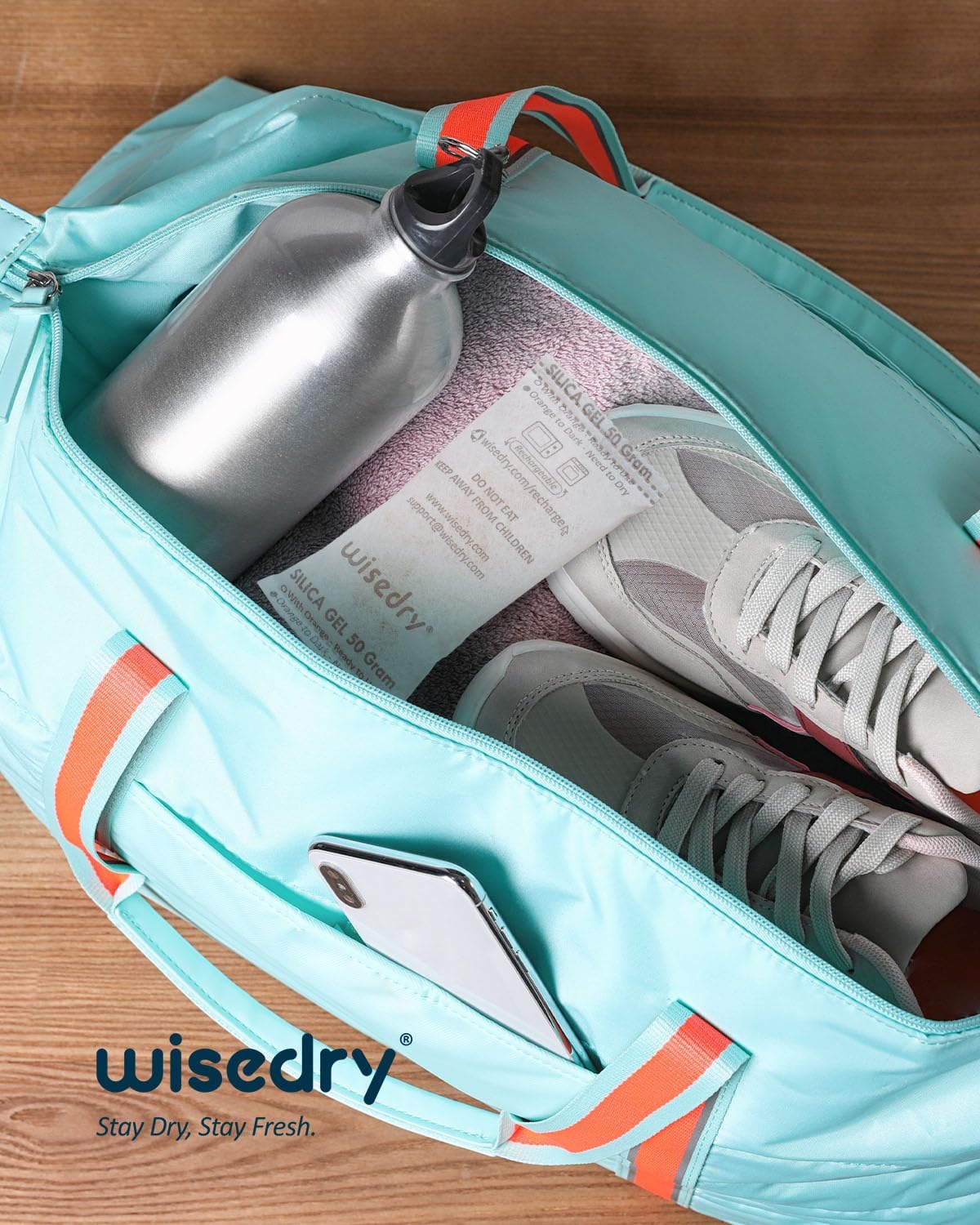 wisedry 50 Gram [6PACKS] Rechargeable Silica Gel Desiccant Packets Fast Reactivate Desiccant Bags Orange to Green indicating for Air Dryer Food Grade