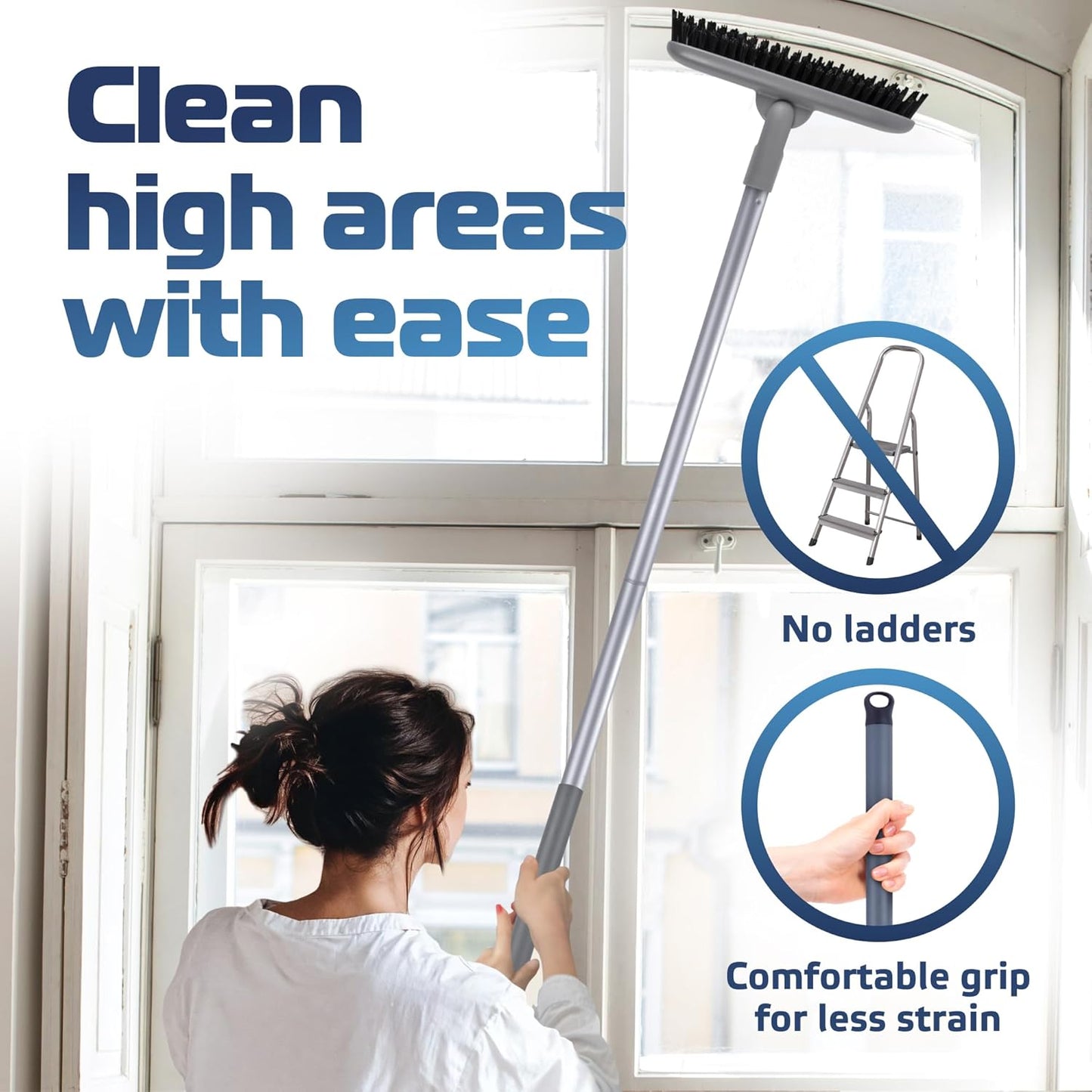 DSV Standard Grout Scrub Brush with Long Handle, 50'' Tile Grout Scrubber, V-Shape Crevice Cleaning Brush for Hard to Reach Areas, 180° Rotation Grout Cleaner for Tile Floors, Baseboards and Corners