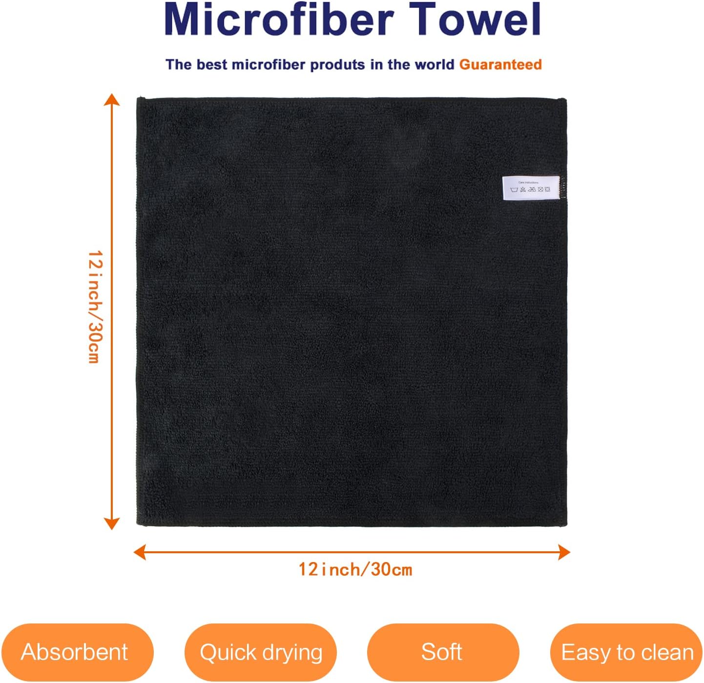 KinHwa Microfiber Dish Cloths for Washing Dishes Ultra Absorbent Dish Rags Fast Drying Kitchen Wash Clothes 12inch x 12inch 10 Pack Black