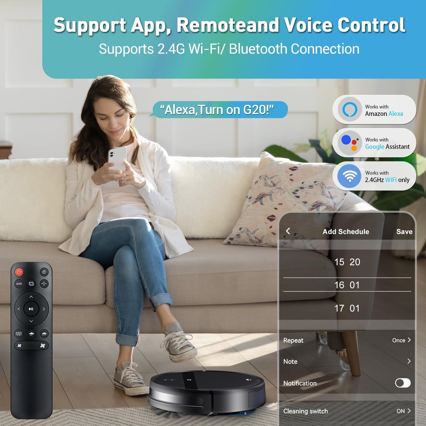 Robot Vacuum and Mop Combo for Pet Hair & Large Homes – Smart App/Voice, 2300Pa Suction, 120Min Clean, Ultra-Thin 2.87" Design
