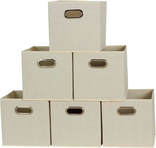 Household Essentials 82-1 Foldable Fabric Storage Bins | Set of 6 Cubby Cubes with Handles | Natural (Pack of 6)