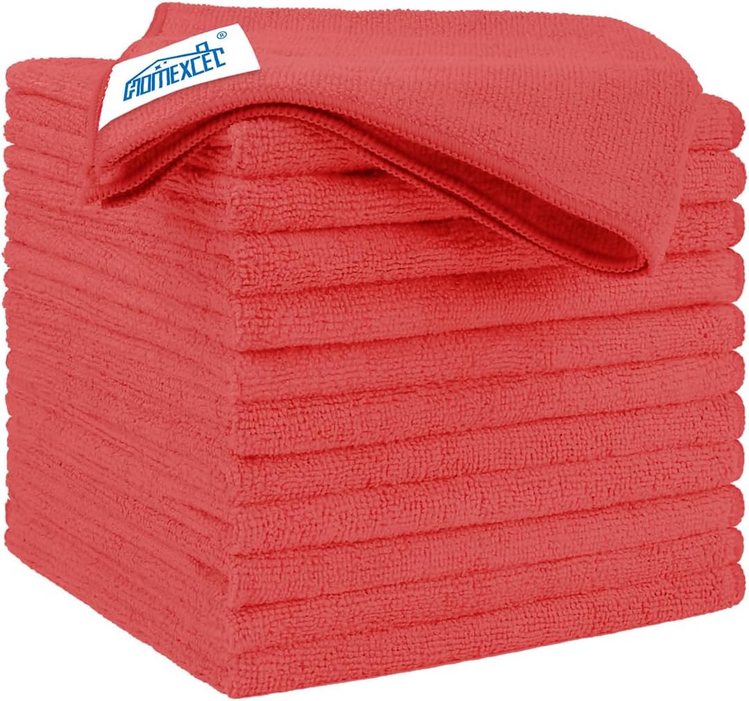 HOMEXCEL Red Microfiber Cleaning Cloth 12 Pack, 12.5 x 12.5 inch Microfiber Towels for Cars, Ultra Absorbent Car Washing Cloth, Lint Free Streak Free Cleaning Rags for Car, Kitchen, and Window