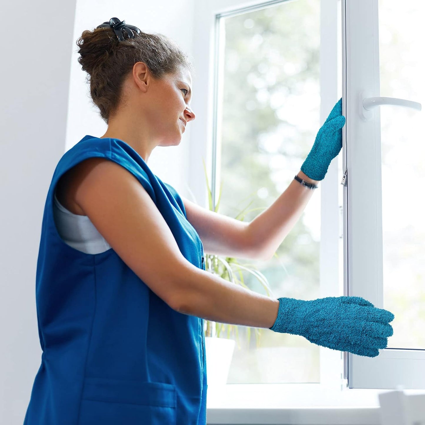 Bencailor 4 Pairs Microfiber Dusting Gloves Washable Reusable Cleaning Gloves Mittens for Plants House Cleaning Car Blinds