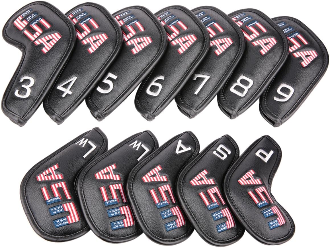 Golf Builder Black Leather USA Golf Club Iron Wedge Head Covers Fit All Brands