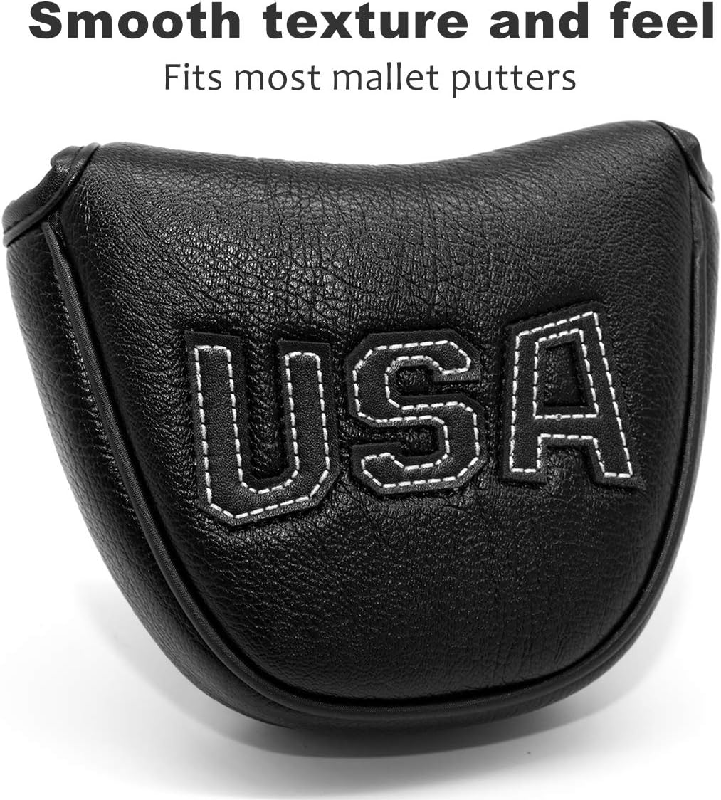 Golf Putter Cover, Putter Headcovers Golf Club Head Covers Putter Headcover for Blade Leather Golf Mallet Putter Head Covers with Magnetic for All Brands USA Style