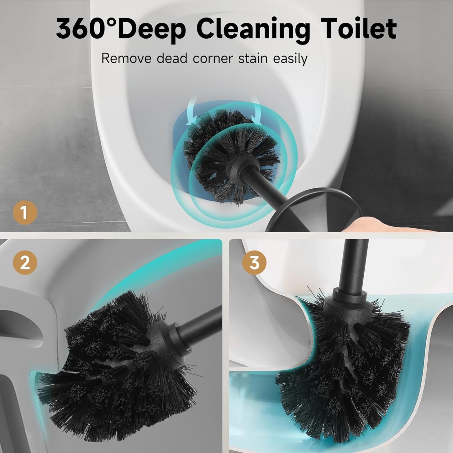 Black Toilet Brush and Holder，Extra Long Handled Toilet Brush for Bathroom，Stainless Steel Heavy Duty Toilet Bowl Brush,Deep Cleaning Modern Toilet Cleaner Brush -Space Saving