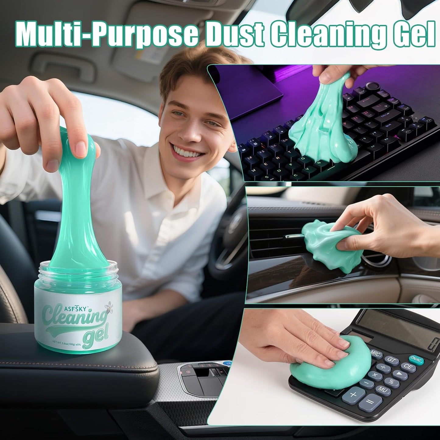 ASFSKY Car Cleaning Gel (Green,Magnolia) Cleaning Putty Universal Dust Cleaning Car Interior Cleaner Keyboard Dust Remover Car Slime Gifts for Men Women Girl（1 Pack）