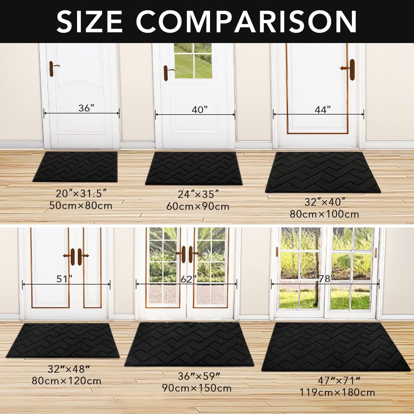 hicorfe Indoor Doormat,Front Back Door Mat Rubber Backing Non Slip Door Mats 24"x35" Absorbent Resist Dirt Entrance Doormat Inside Floor Mats for Entryway Washable Low-Profile(Black)