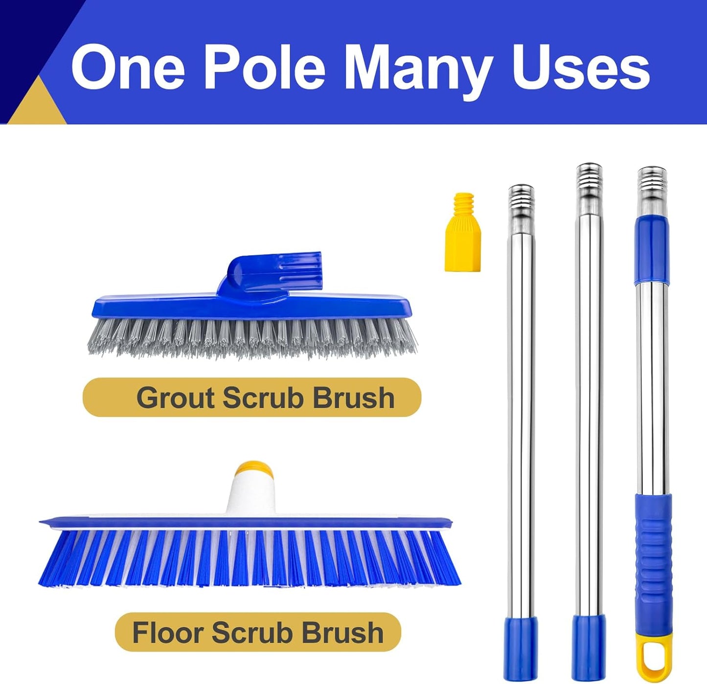 ITTAHO 12" Wide Floor Scrub and Grout Brush Set With Long Extendable Handle - Stiff Bristle Heavy Duty Cleaner for Tile, Deck, Garage, Kitchen, Bathroom