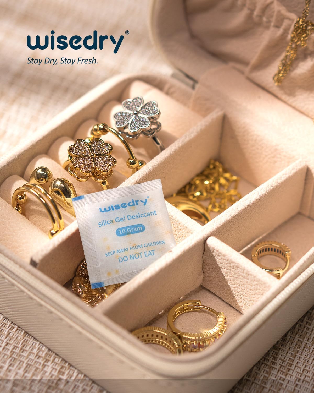 wisedry 10 Gram [30 Packs] Silica Gel Desiccant Packets Reusable for Moisture with Color Indicating Rechargeable Small Dessicant Packs Food Grade