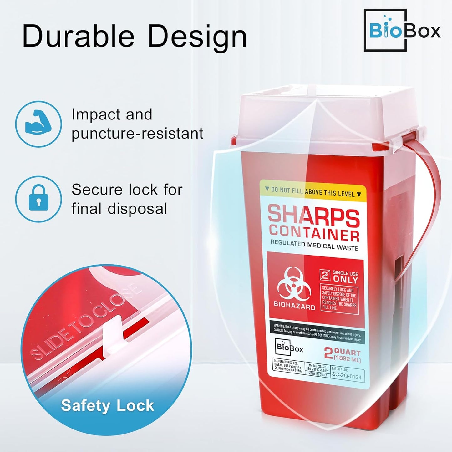 Sharps Container Large - Sharps Containers for Home Use and Labs - Portable Needle Disposal and Travel Size Biohazard Bin - 2 Quart (Pack of 1)