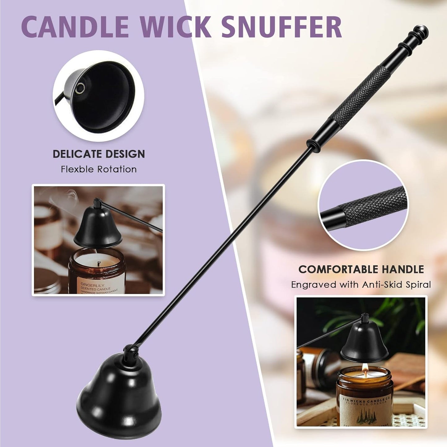 5 in 1 Candle Accessory Set,Candle Wick Trimmer Cutter,Candle Wick Dipper,Candle Wick Snuffer,Rechargeable Candle Lighter,Tweezers,Stainless Steel Candle Care Kit Home Gift for Aromatherapy(Black)