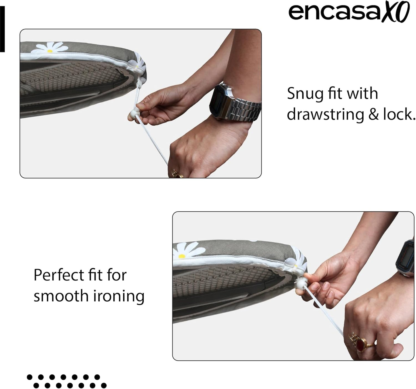 Encasa XO Ironing Board Cover and Pad 57"x22" - Thick 3mm Felt Padding, Drawstring Tightening & Lock, Easy Fit, Scorch & Stain Resistant, Fits X-Large Ironing Board - Grey Tiles