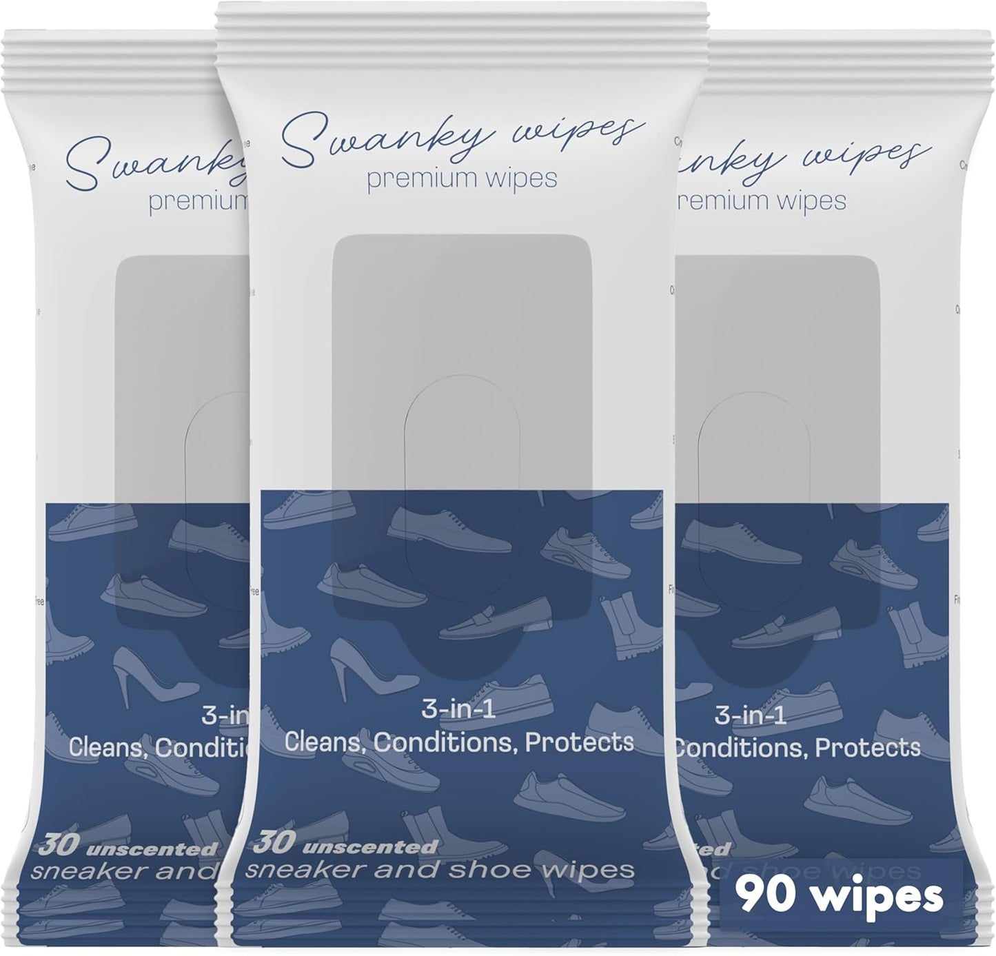 Swanky Shoe Cleaner Wipes - Leather and Sneaker Cleaner, Removes Dirt, Grime and Stains, Quick & Easy Shoe Sole and Boot Cleaning Wipes, Essential Shoe Cleaning Supplies - Soft Wipes, 90 Count