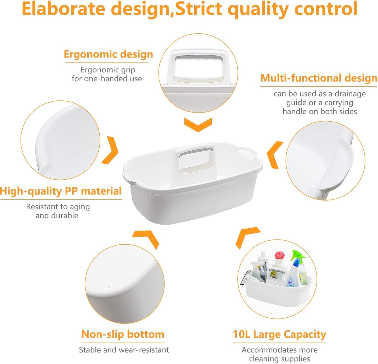 Multi-Purpose Plastic Cleaning Caddy with Handle, Shower Caddy Organizer/Storage Basket/Totes Portable for Bathroom Supplies, Cleaning Products, Under Sink Tool, Housekeepers (White)