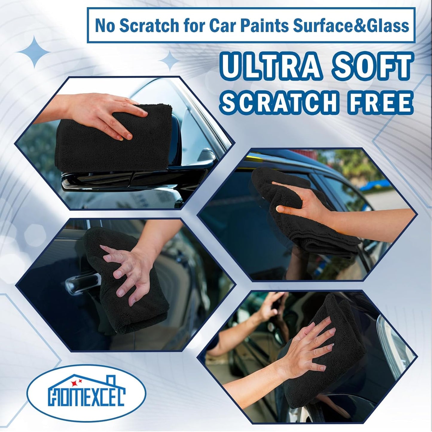 HOMEXCEL Professional Large Microfiber Car Drying Towels 4 Pack, Lint Free, Scratch Free, Highly Absorbent Drying Towel for Cars, SUVs, RVs, Trucks, and Boats,31" x 24 ", Black