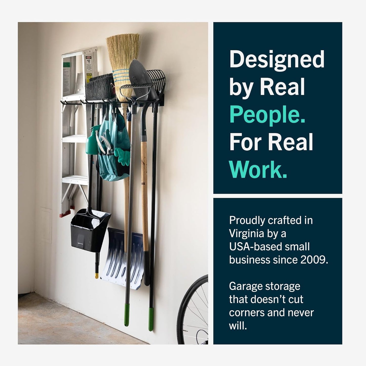 StoreYourBoard Wall-Mounted Rack With 4 Garage Hooks – Heavy-Duty Steel Holder Garage & Garden Storage for Shed, Workshop, or Home Organization – For Rakes, Shovels, Tools & More – 2 Pack, Black