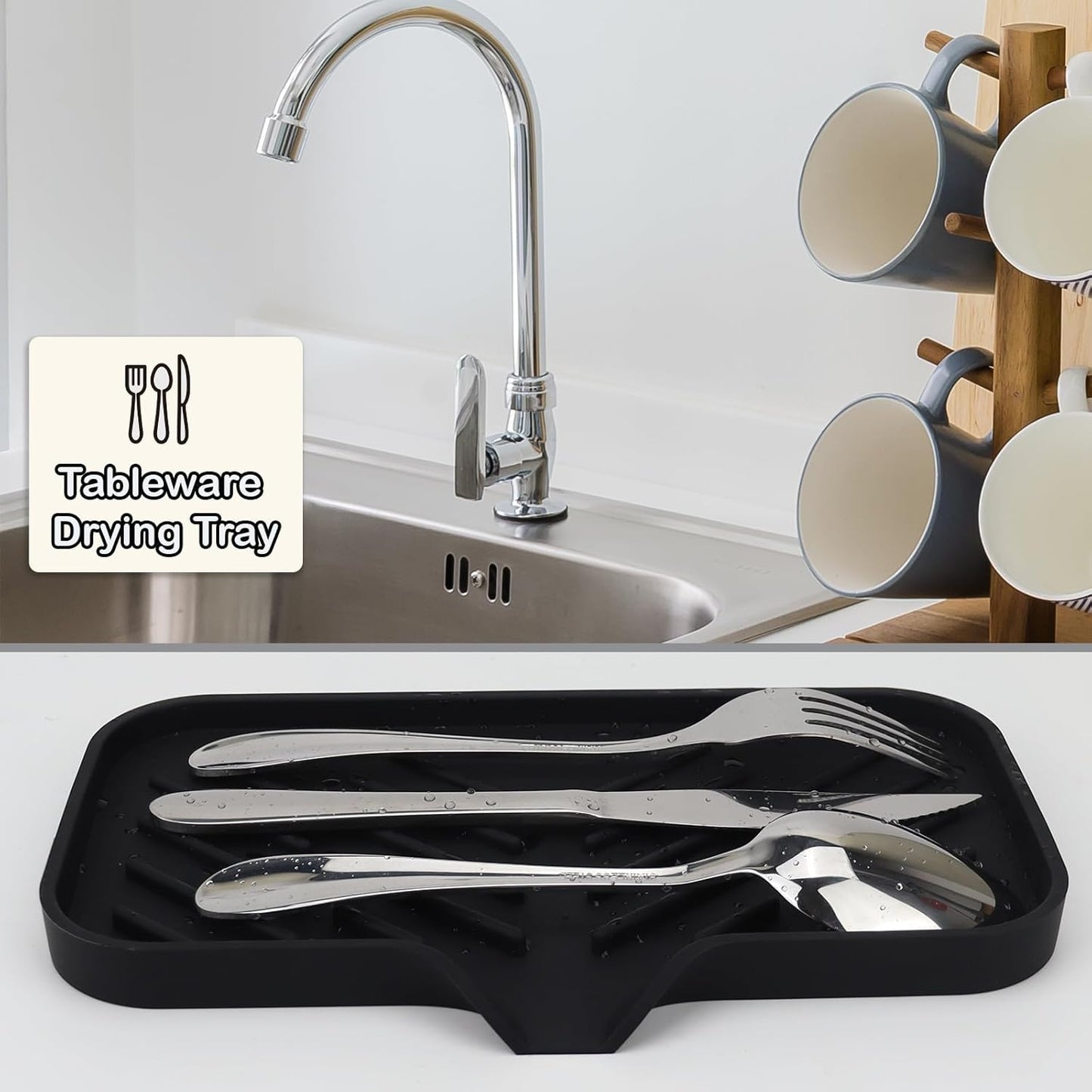 Yasmen Silicone Bathroom Soap Dishes, Sink Sponge Holder for Kitchen, Rubber Soap Dish with Drain, Shower Soap Sponge Tray, Sink or Counter Organizer, for Bar Soap, Bottle, Dish Soap Dispenser-Black