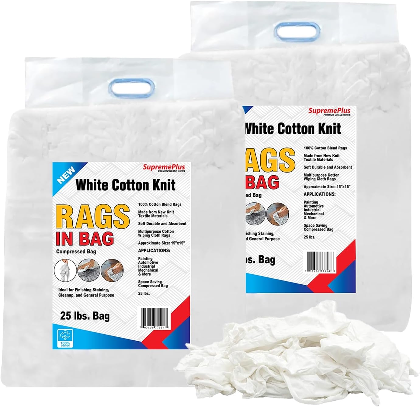 Premium White T-Shirt Cleaning Rags (50 lbs. Bag of Rags) – White Cotton Rag for Cleaning, Staining, Painting, Oil, Grease & Dust Removal – Shop Rags Bulk