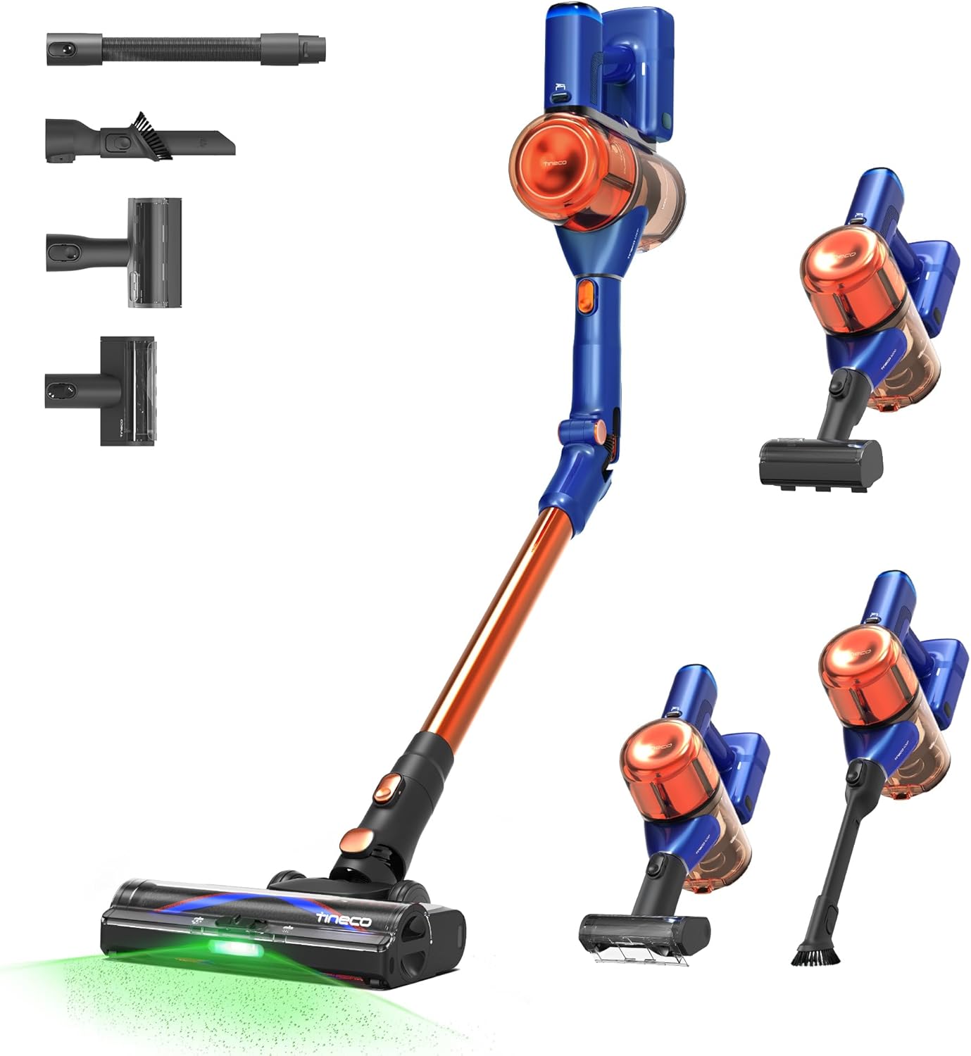 Tineco Pure ONE S70 Cordless Vacuum Cleaner, 200AW Powerful Suction, 3D Sense Pro Cleaning System, 6-Stage Filtration with 95min Runtime, Zero Tangle Brush with 180° Foldable Tube (Blue-Orange)