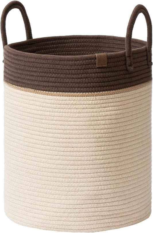 LA JOLIE MUSE Woven Basket Rope Storage Baskets - Large Cotton Organizer, Laundry Basket, Oatmeal, 40 Litres