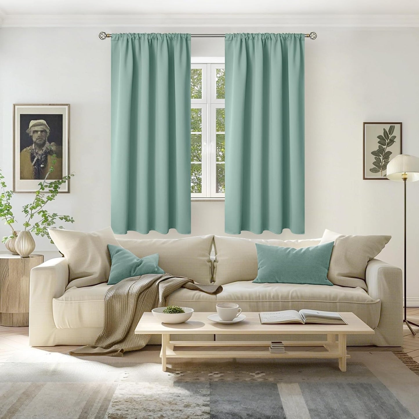 BGment Sage Green Blackout Curtains for Bedroom 63 Inches Length - Rod Pocket Thermal Insulated Room Darkening Drapes for Living Room Office Privacy Spring Decor, 42 x 63 Inch, 2 Panels