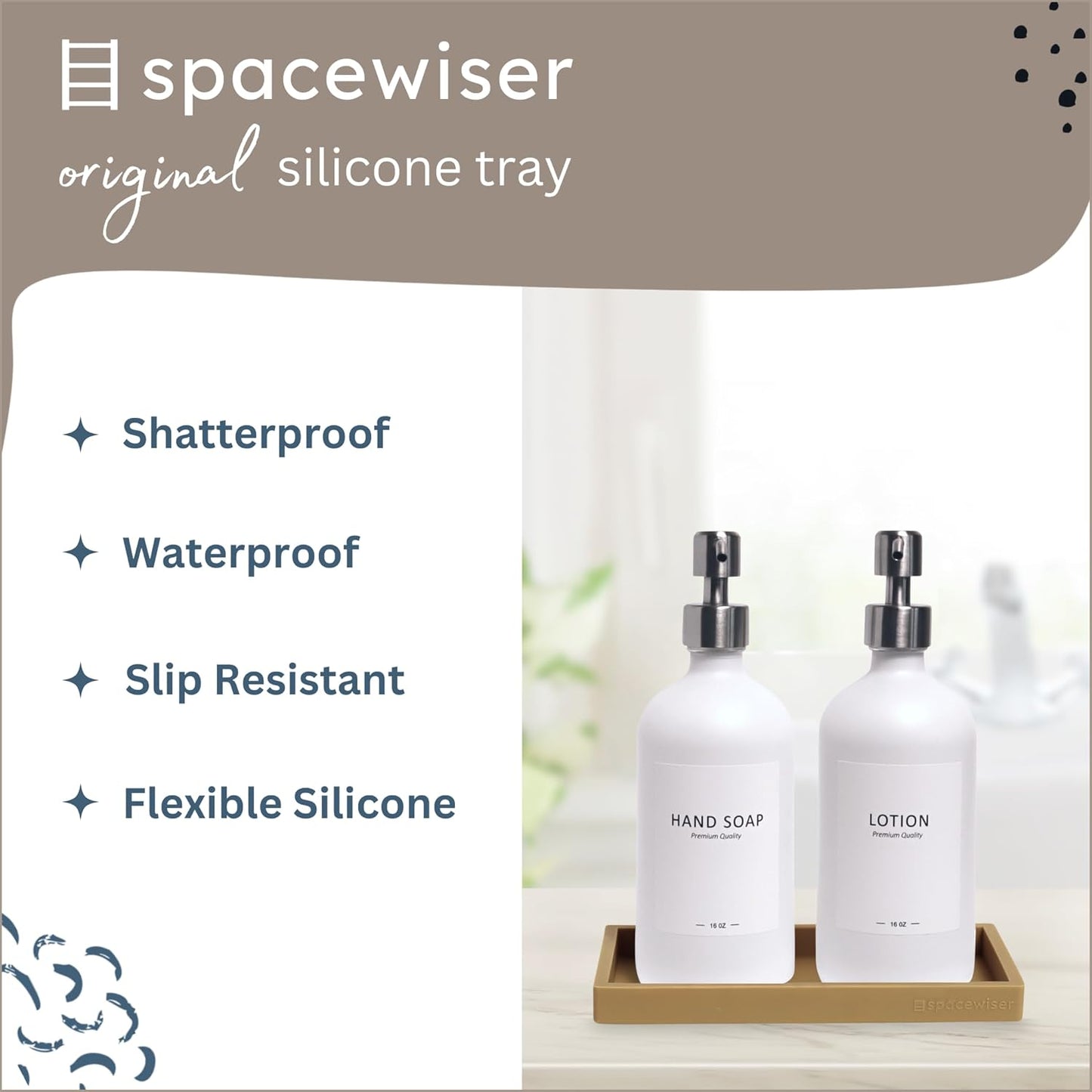 Countertop and Vanity Tray – Small 7.7" Silicone Soap Dispenser Trays, Flexible Bathroom Trays, Dish Soap Holder Kitchen Counter Caddy, Organizer Sink Tray for Soaps Bottles, Sponge, Keys