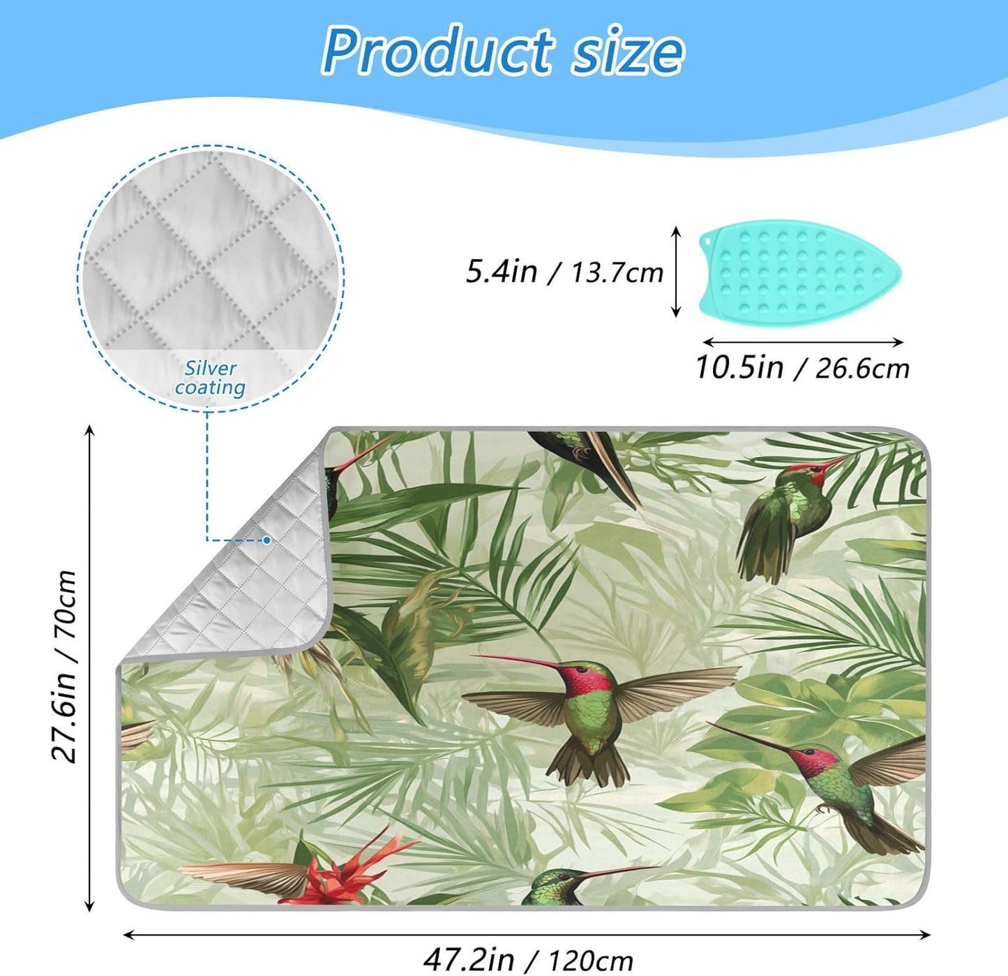 Green Anna Hummingbird and Palm Leaves Ironing Mat Thickened Ironing Blanket Travel Portable Double-Side Using Ironing Pad Travel Isolate Heat Pad Cover for Washer Dryer Table Top Countertop 27