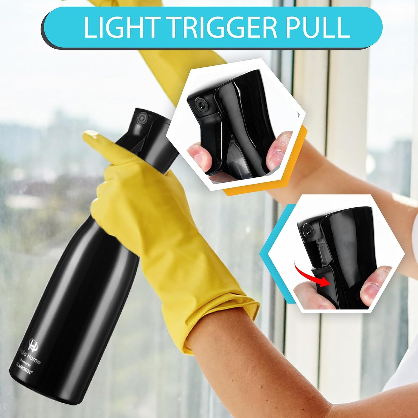 Hula Home Spray Bottle for Hair (20oz/590ml) - Powered by Flairosol® Spray Technology - Continuous Ultra Fine Mist Sprayer – For Hairstyling, Cleaning, Salons, Plants, Essential Oil & More - Black