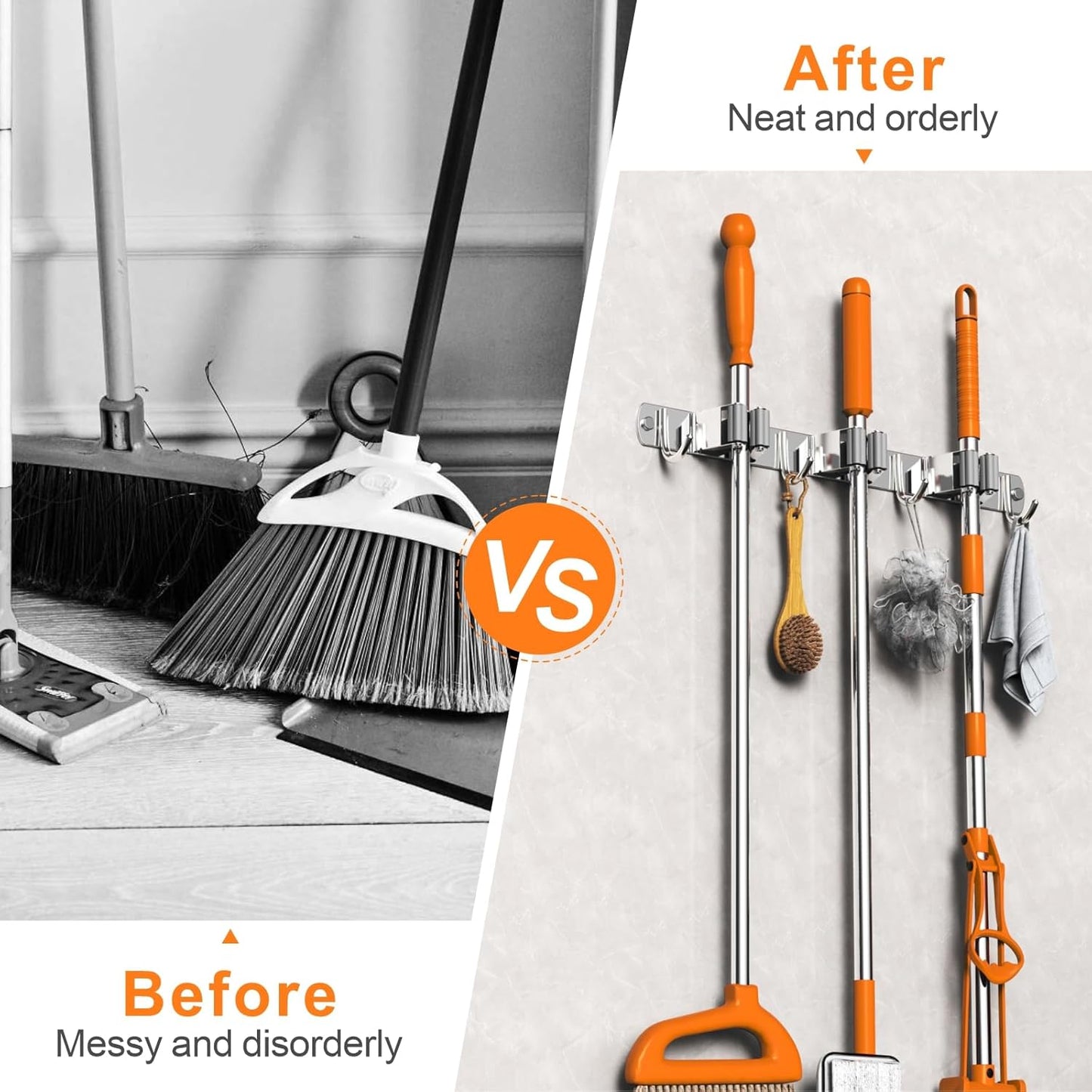 2 Pack Mop and Broom Holder Wall Mount, Non-slip Broom Hanger, Heavy Duty Mop Broom Organizer for Kitchen Garden Garage Laundry Room Wall Decor Organization and Storage Silver 3R4H