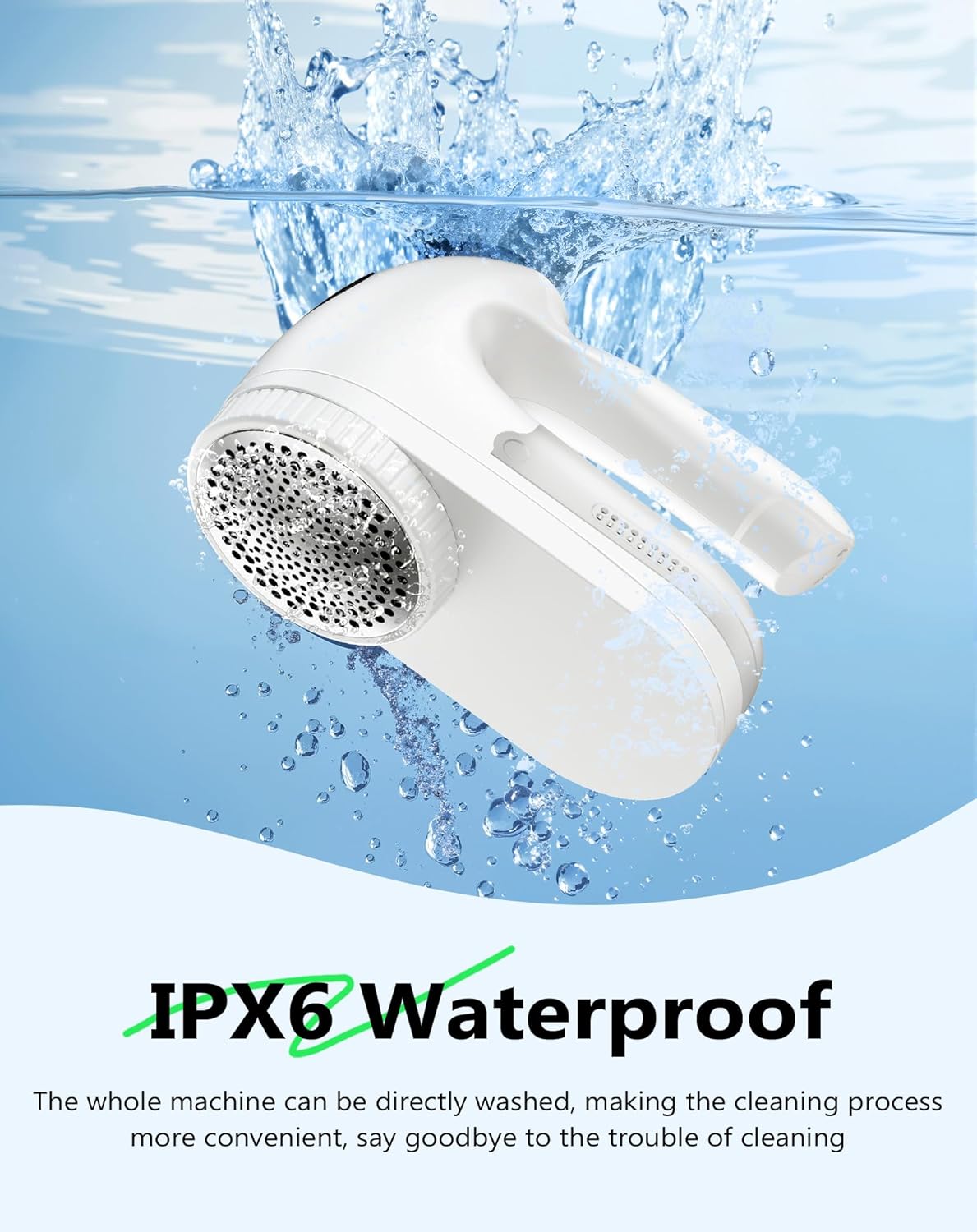 IPX6 Waterproof Washable Electric Fabric Shaver and Lint Remover, Rechargeable Sweater Defuzzer with 3 Free Extra Blades, Quickly and Effectively Remove Fluff, Fuzz, Bobbles for Clothes, White